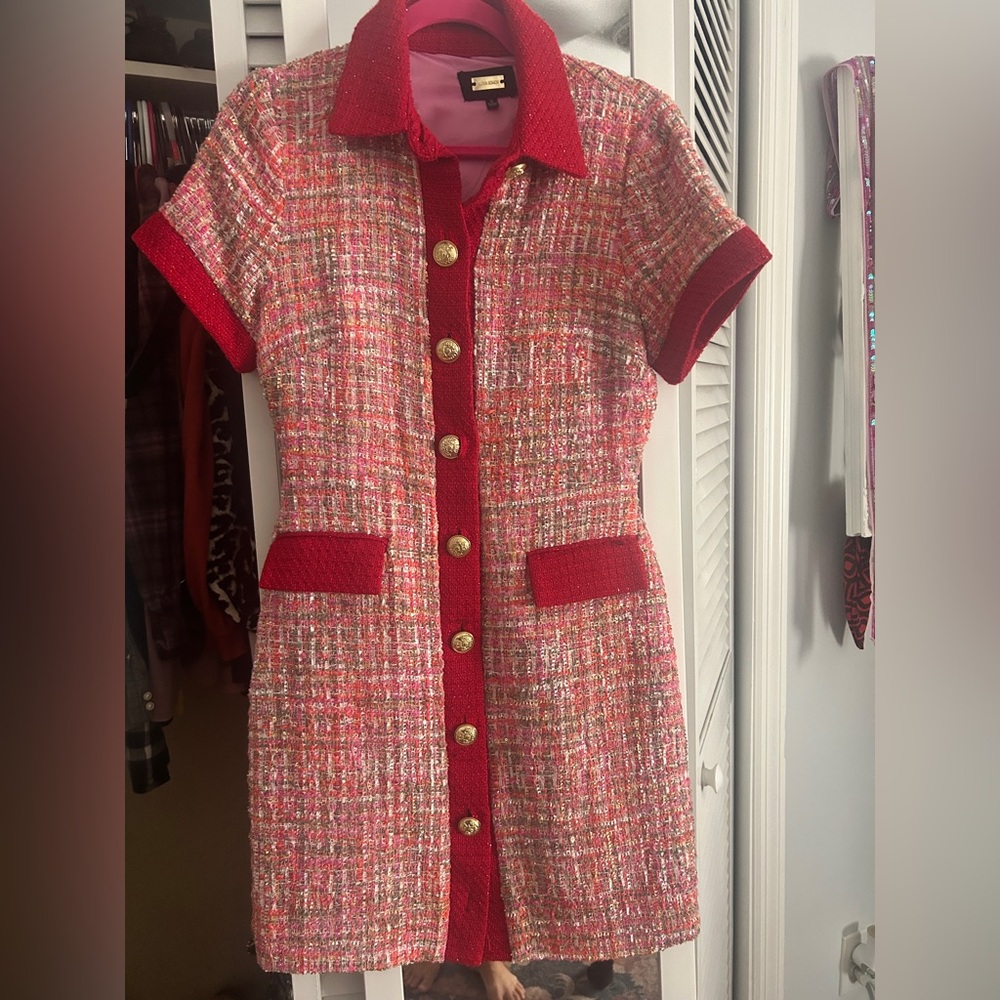 Alexia Admor New York Red Pink Jenni Tweed Mini Dress
